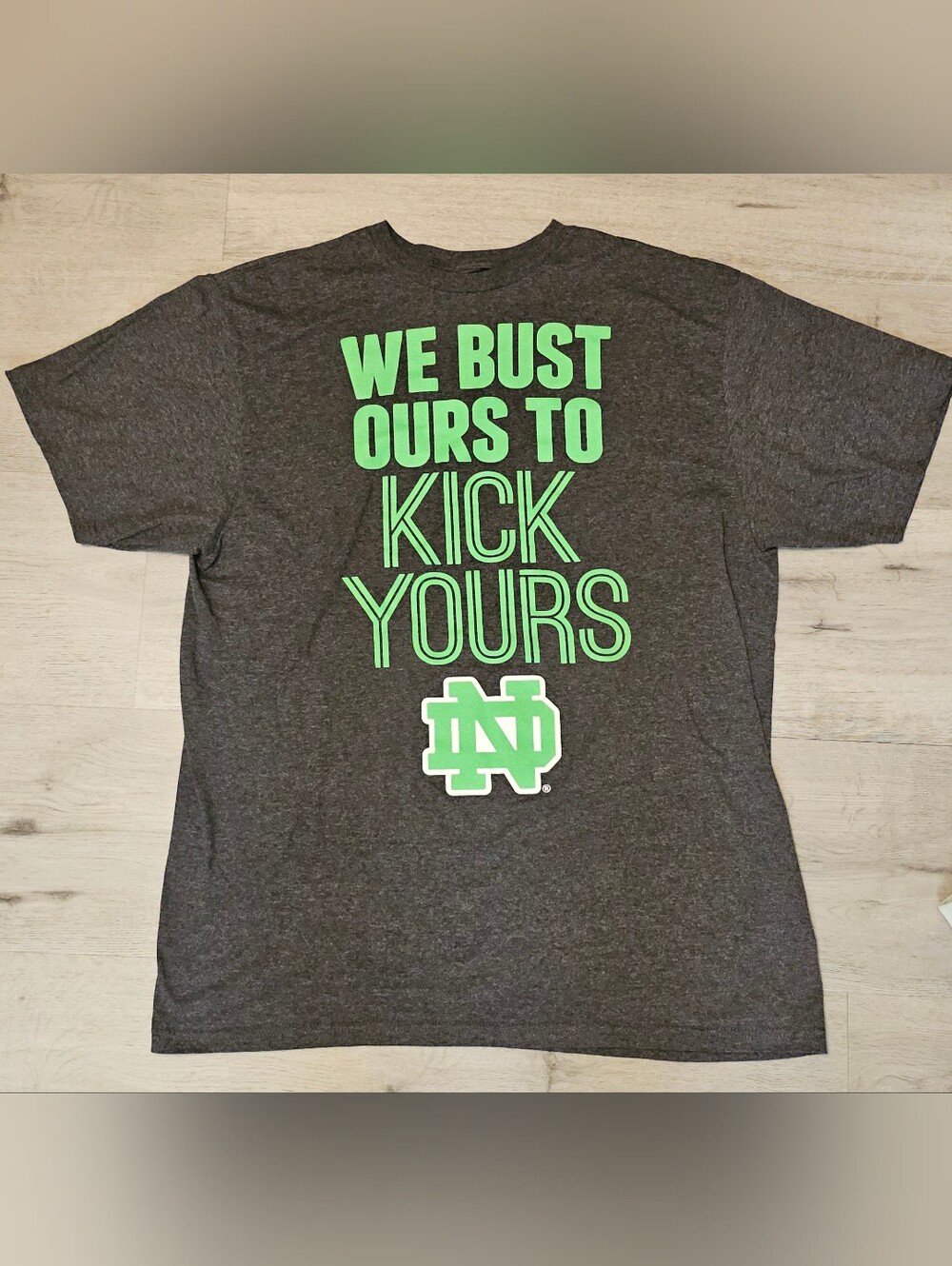 Adidas Notre Dame Fighting Irish T-Shirt Gray Neon Green We Bust Ours Men's XL